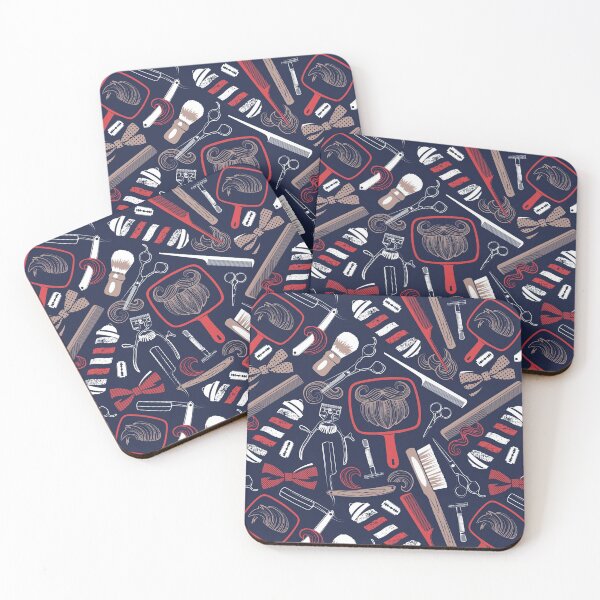 Item preview, Shear shave shine // midnight blue background red white and brown vintage barber shop tools designed and sold by SelmaCardoso.
