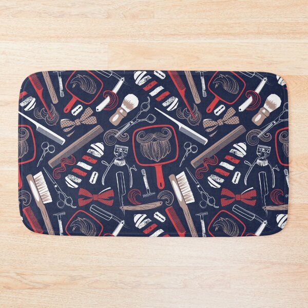 Item preview, Shear shave shine // midnight blue background red white and brown vintage barber shop tools designed and sold by SelmaCardoso.
