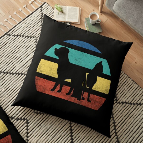 Vintage Retro Sunset Dog and Cat , Gift for Cats , Dogs owners and Lovers Floor Pillow