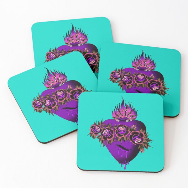 Item preview, Turquoise and Purple Sacred heart Flaming bleeding heart and rose tattoo design designed and sold by LPdesigns2020.