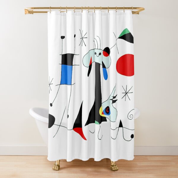 Joan Miró Abstract Surrealism | “Figure, Dogs, Birds” Shower Curtain