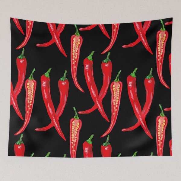 Item preview, Red hot peppers on a black background. designed and sold by Colibri77.