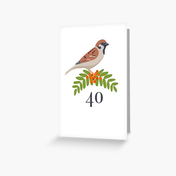 40th birthday card: Eurasian Tree Sparrow and Rowan Berries Greeting Card