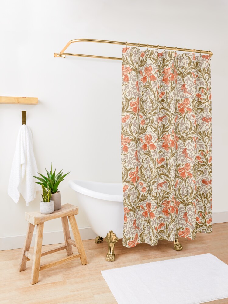 Coral and brown shower hot sale curtain