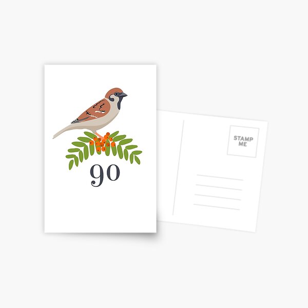 90th birthday card: Eurasian Tree Sparrow and Rowan Berries Postcard