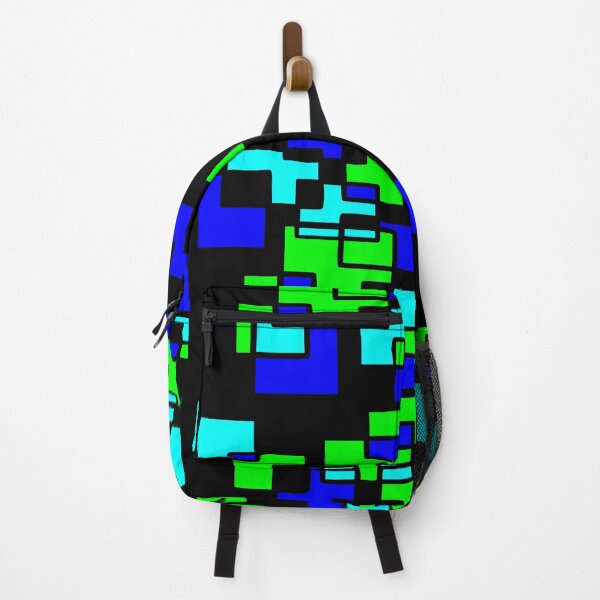 Item preview, Mod Blue and Green Blocks with Black Background designed and sold by CrumblissArt.