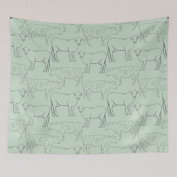 Item preview, Vaca bocetos patrón verde designed and sold by EngineerGoC.