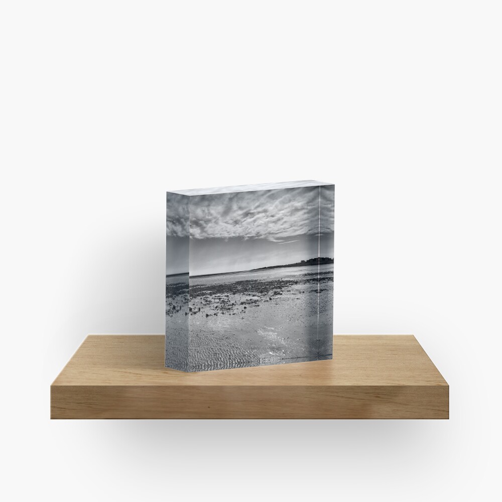 Low-Tide Black and White Seascape Acrylic Block