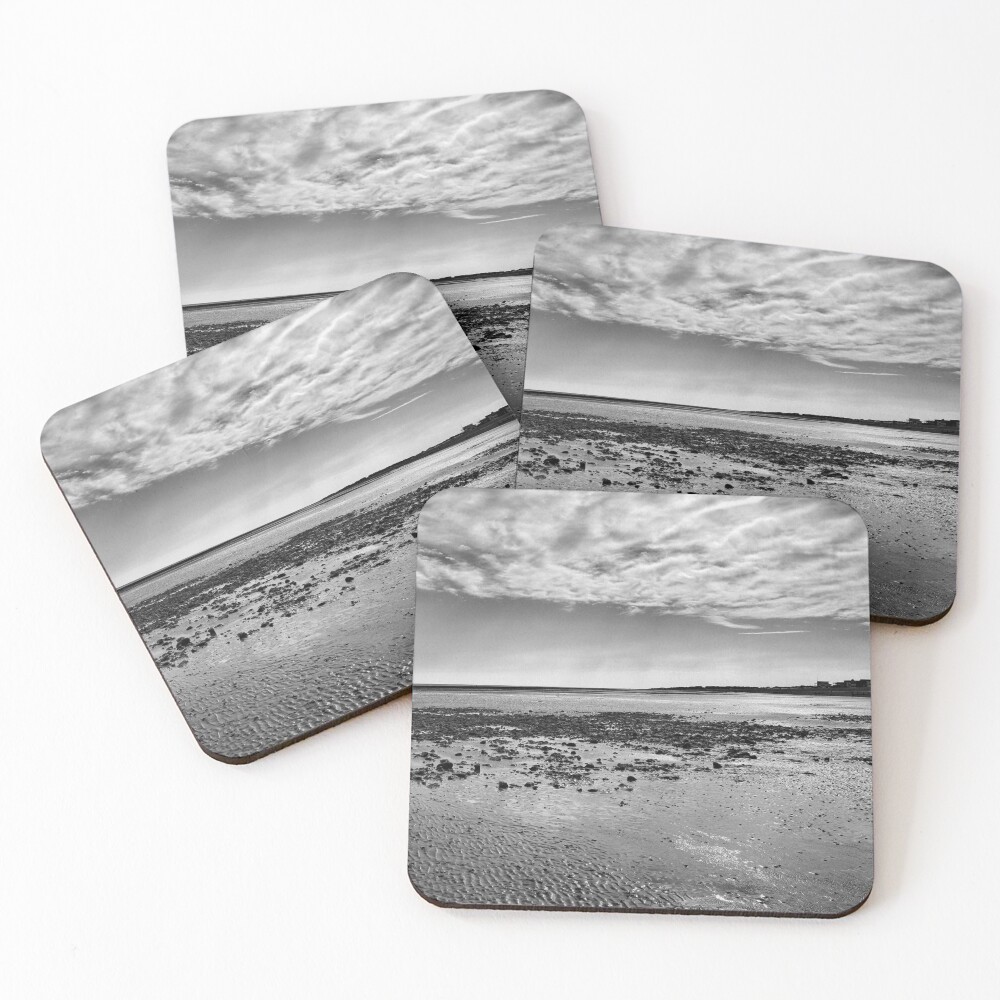 Low-Tide Black and White Seascape Coasters (Set of 4)