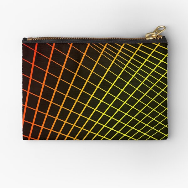 Psychedelic 3D Neon Grid Lines, Abstract Geometric Design Zipper Pouch