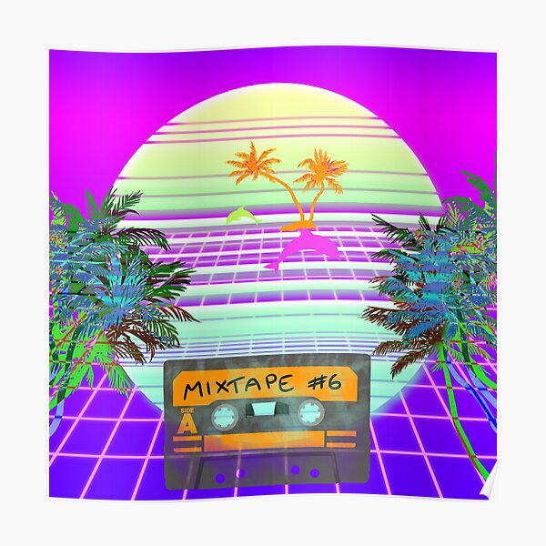 Synthwave Retrowave Beach Scene Poster