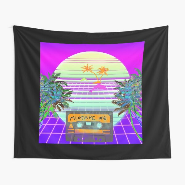 Synthwave Retrowave Beach Scene Tapestry