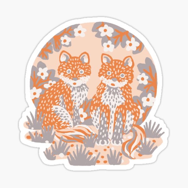 Cute Fox Cubs Art Sticker