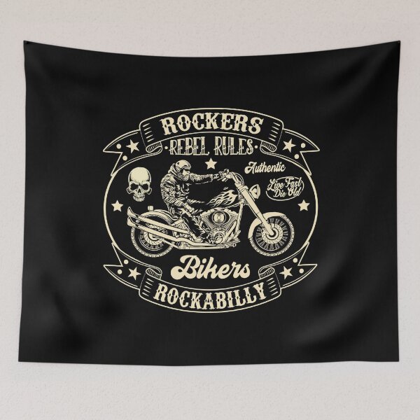 Item preview, Rockabilly Skull Bikers Retro Motorcycles Vintage Rockers designed and sold by MemphisCenter.