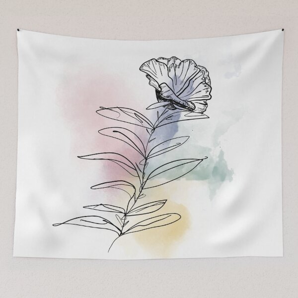 Item preview, Black line abstract flower on Watercolour background designed and sold by Arch4Design.
