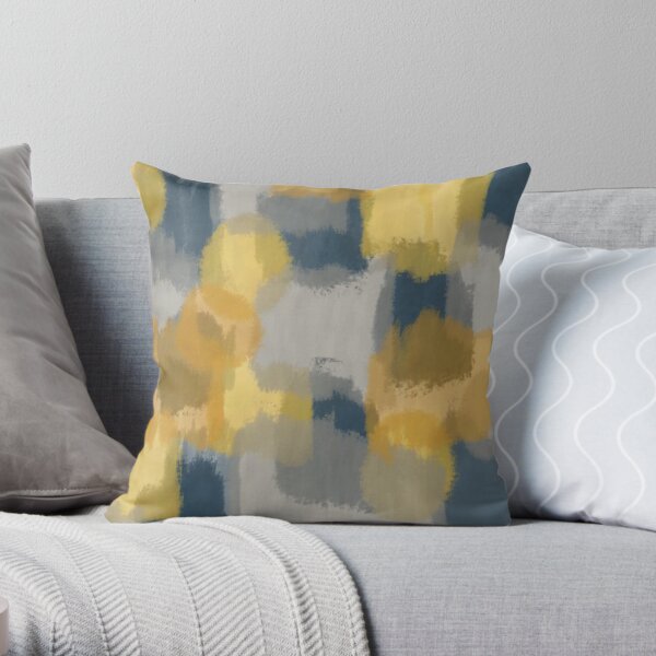 Abstract Paint in Mustard Yellow, Grey, and Navy Blue Throw Pillow