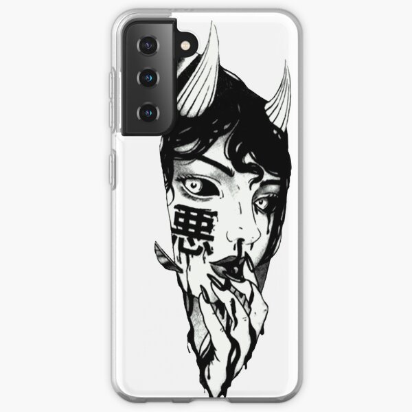 Evil Girl Japanese Cyberpunk Black and White Samsung Galaxy Soft Case