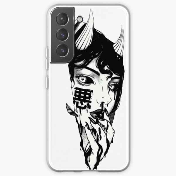 Evil Girl Japanese Cyberpunk Black and White Samsung Galaxy Soft Case