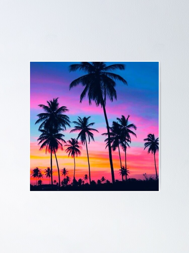Tropical Pink Sunset Palm Tree Poster For Sale By Abdelkarim1 Redbubble