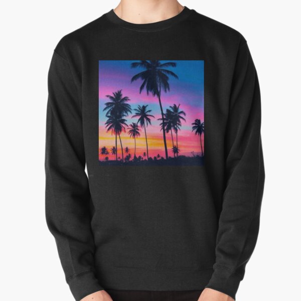 Hawaii Letters Sunset Palm Trees Sand Vacation Hawaii Two Tone Hoodie Sweatshirt 