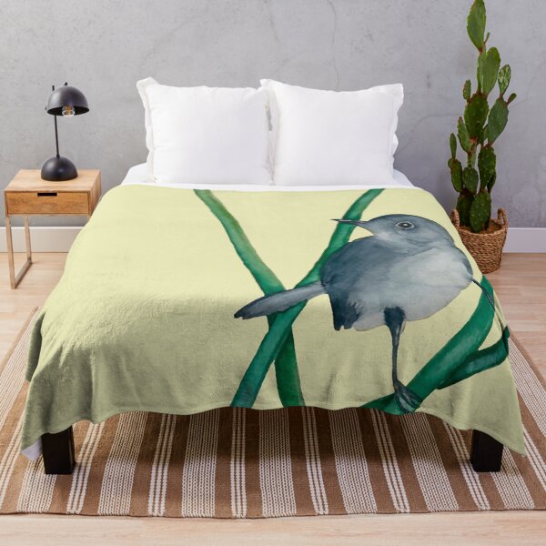 Item preview, Pretty Blue Bird Perched On Green Stems Watercolor designed and sold by RobinetteArt.