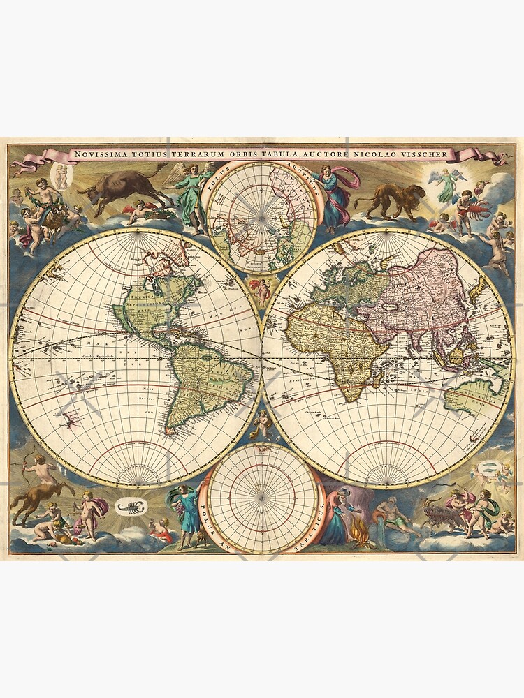 Poster en cadre Boussole et la carte du monde, Voyage, expédition, la  géographie 