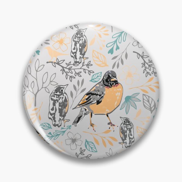 Item preview, Grey & Yellow Robin Floral Pattern designed and sold by StudioPosies.