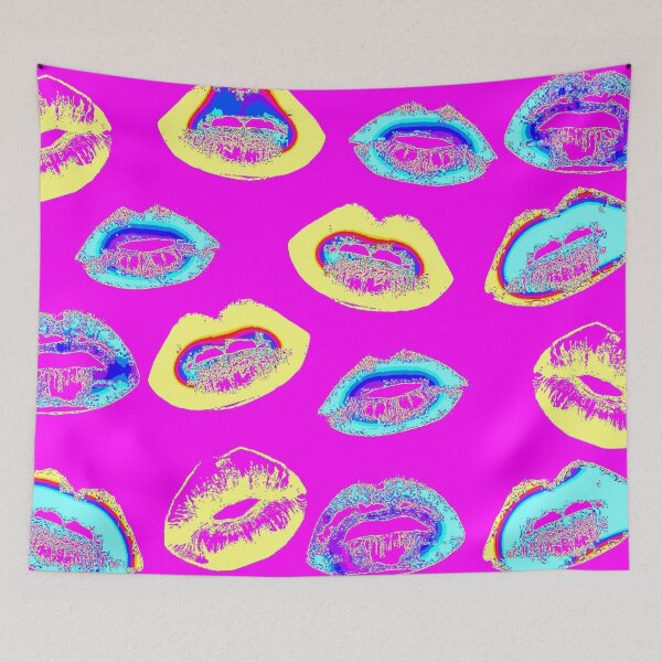 Item preview, Multiple Blue and Yellow Pop Art Lips on Magenta designed and sold by AlteredAtelier.