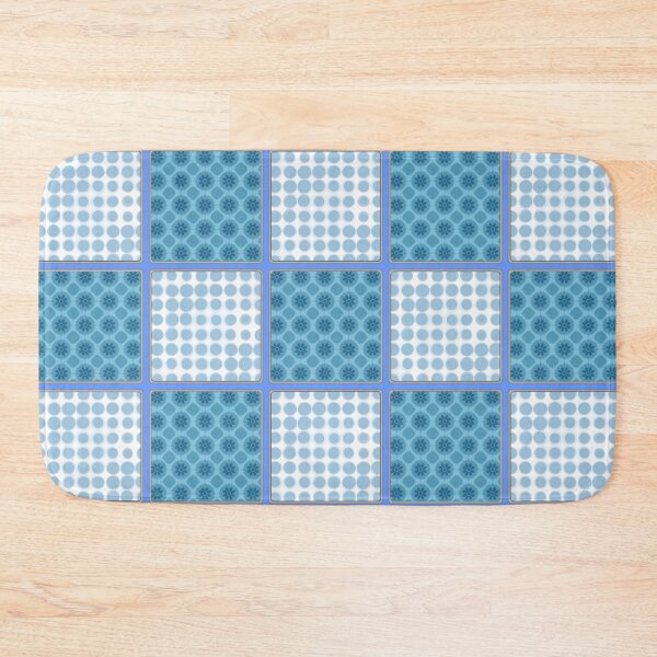 Item preview, LIGHT BLUE AND MID BLUE PATCHWORK CHECKS WITH SQUARES AND SMALL POLKADOTS designed and sold by ozcushionstoo.