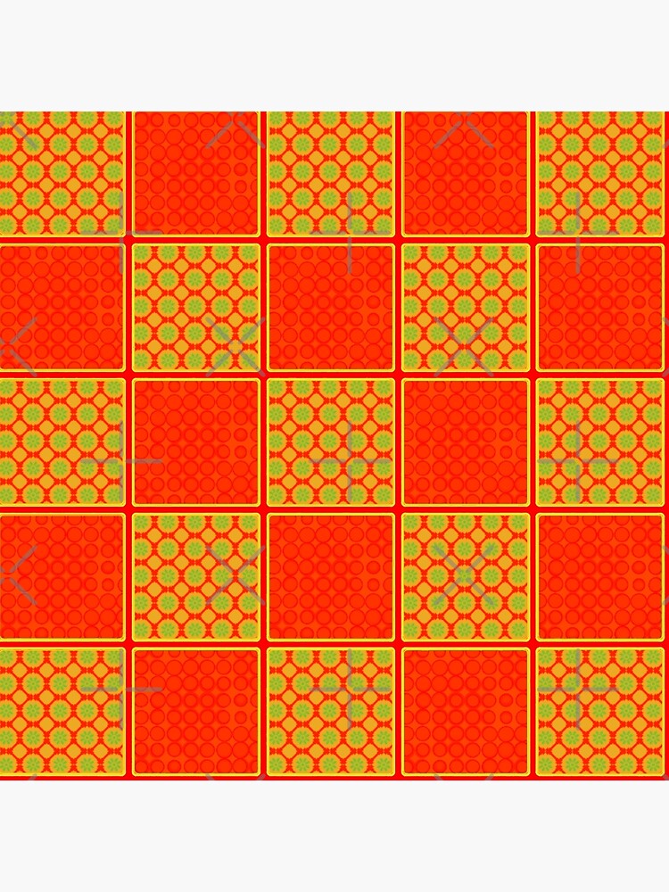 LIGHT ORANGE AND INTERNATIONAL ORANGE PATCHWORK CHECKS WITH SQUARES AND SMALL POLKADOTS by ozcushionstoo