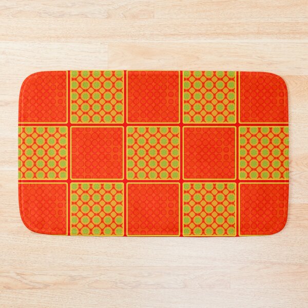 Item preview, LIGHT ORANGE AND INTERNATIONAL ORANGE  PATCHWORK CHECKS WITH SQUARES AND SMALL POLKADOTS designed and sold by ozcushionstoo.