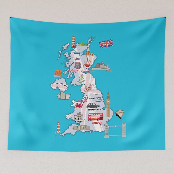Item preview, FLAG MAP OF UNITED KINGDOM ILLUSTRATED UK MAP SHOWING THE TOP ATTRACTIONS  designed and sold by mashmosh.