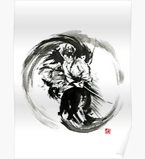 Aikido techniques martial arts sumi-e black white round circle design yin yang ink painting watercolor artwork Poster