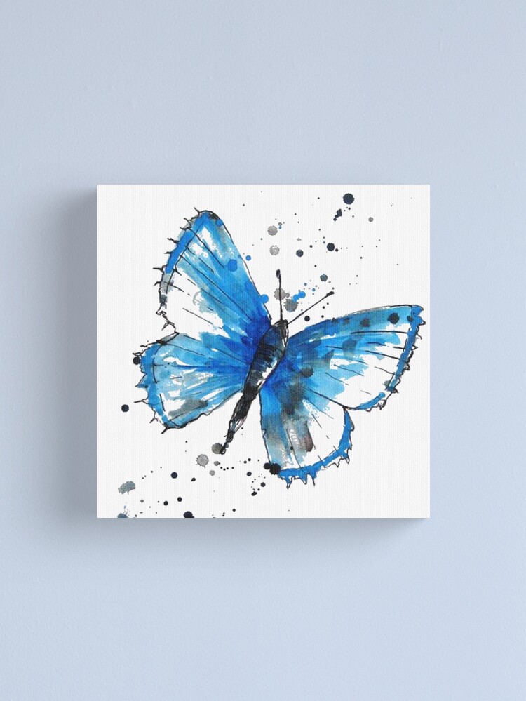 Hitecera Impression sur toile aquarelle papillon bleu moderne pour