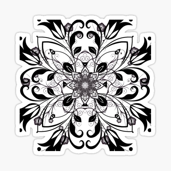 Black and White Flower Mandala Sticker