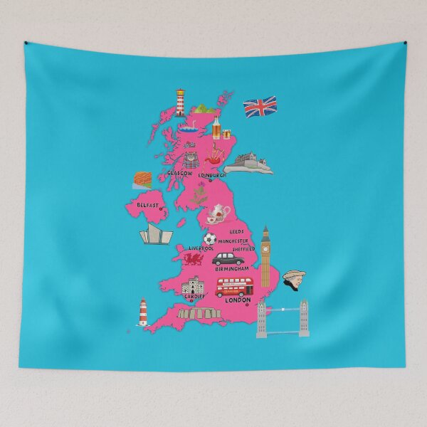 Item preview, United Kingdom map illustrated map of UK showing the top attractions and landmarks  designed and sold by mashmosh.