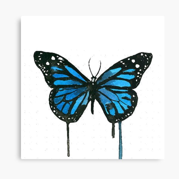 Hitecera Impression sur toile aquarelle papillon bleu moderne pour