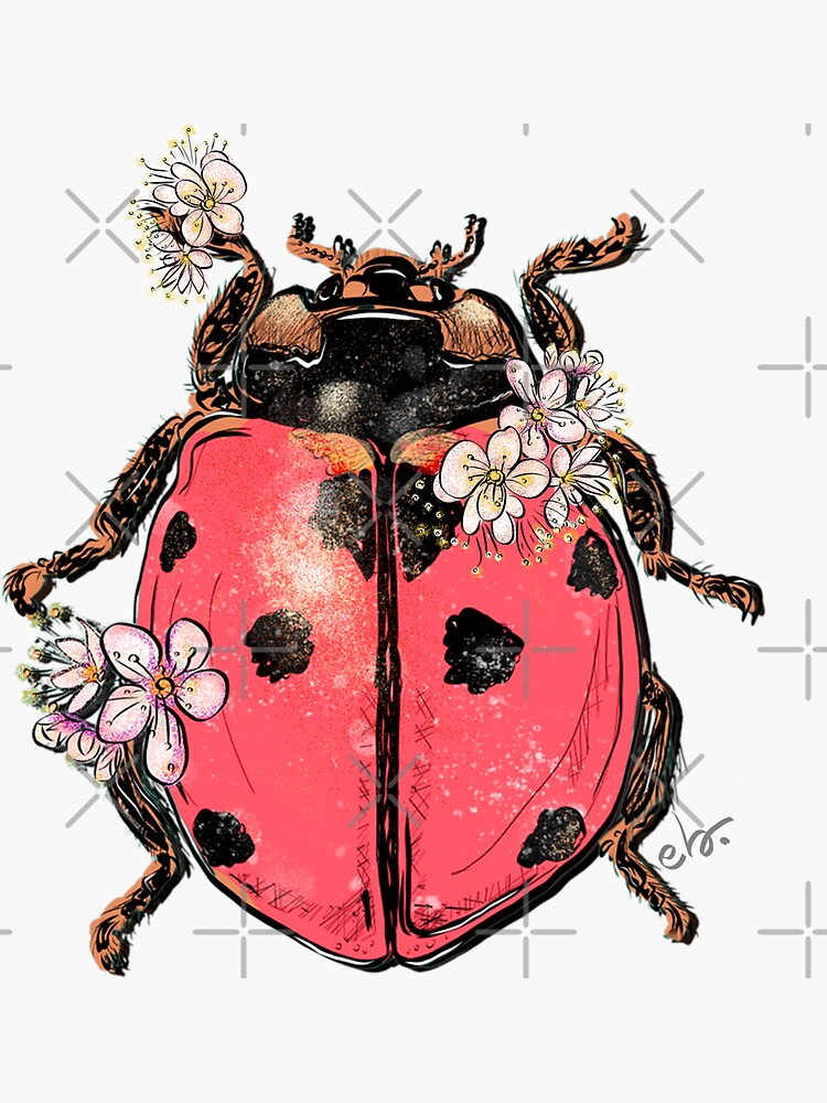 Ladybug Beetle with Blooms by ebozzastudio
