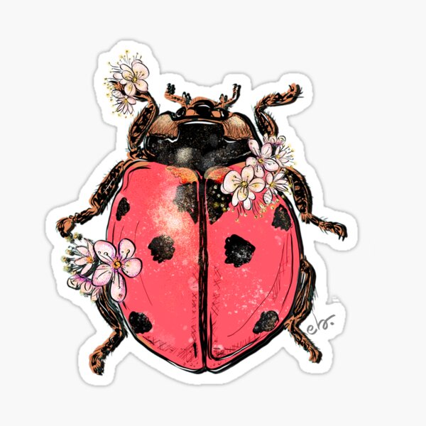 Ladybug Beetle with Blooms Sticker