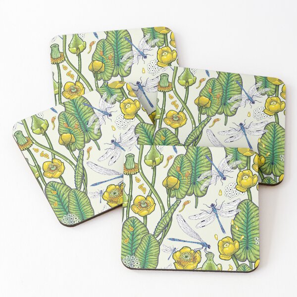 Item preview, yellow water lilies and dragonflies designed and sold by smalldrawing.