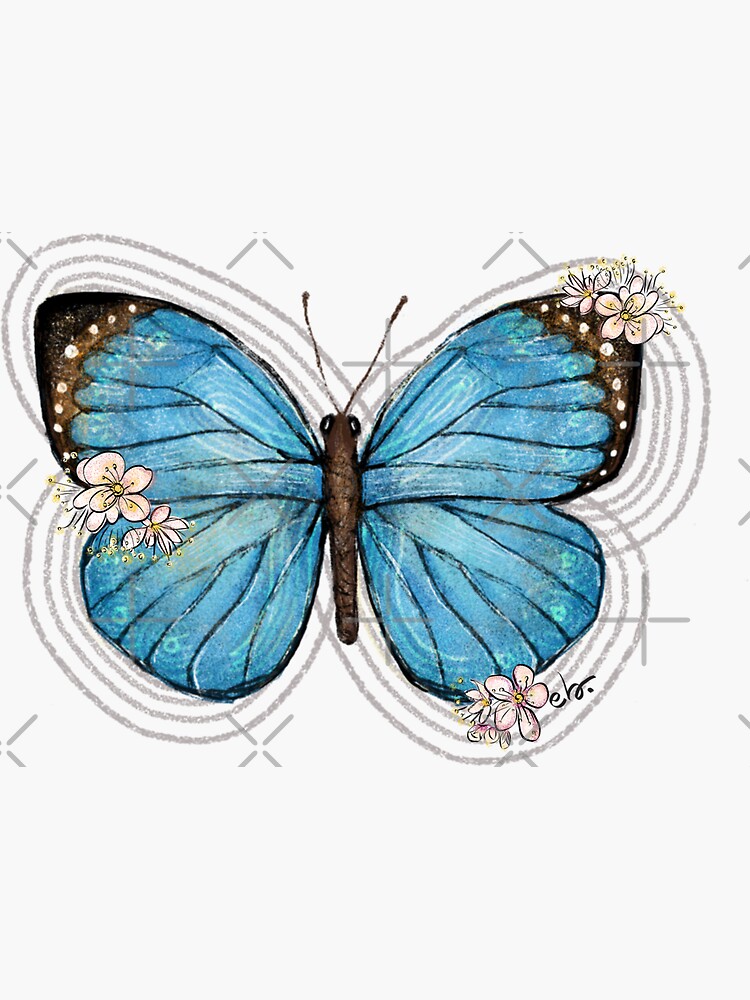 Blue Morpho Butterfly and Blooms by ebozzastudio