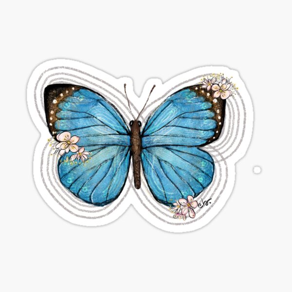 Blue Morpho Butterfly and Blooms Sticker