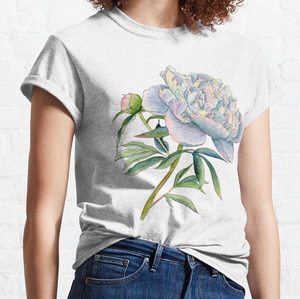 Peony in watercolor and ink by farrahdelle Classic T-Shirt