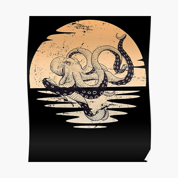 Sunset octopus Poster