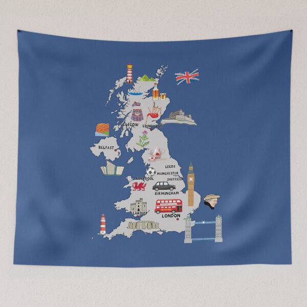 Item preview, UK map illustrated map of United Kingdom showing the top attractions and landmarks  designed and sold by mashmosh.
