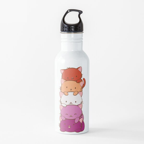 Nouveau drapeau orange de fierté lesbienne Kawaii Cats Gourde