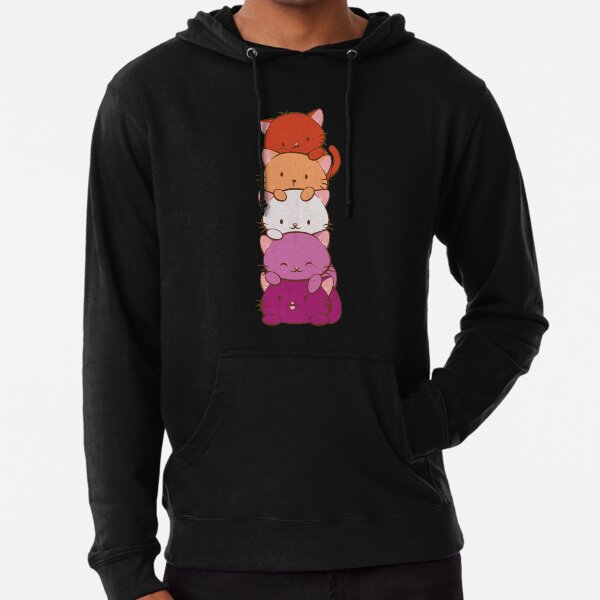 New Orange Lesbian Pride Flag Kawaii Cats Lightweight Hoodie