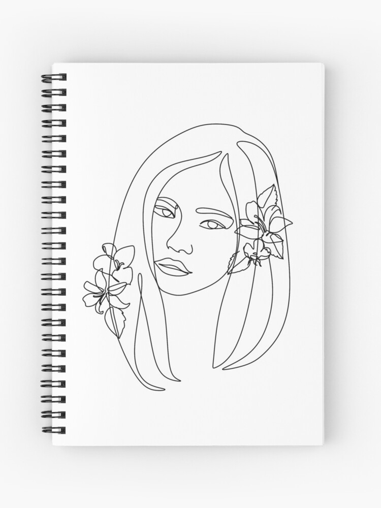 T te de fleur de ligne d art. Imprim femme minimaliste. Illustration de dessin au trait fille noir et blanc. Visage naturel de jolie femme avec des