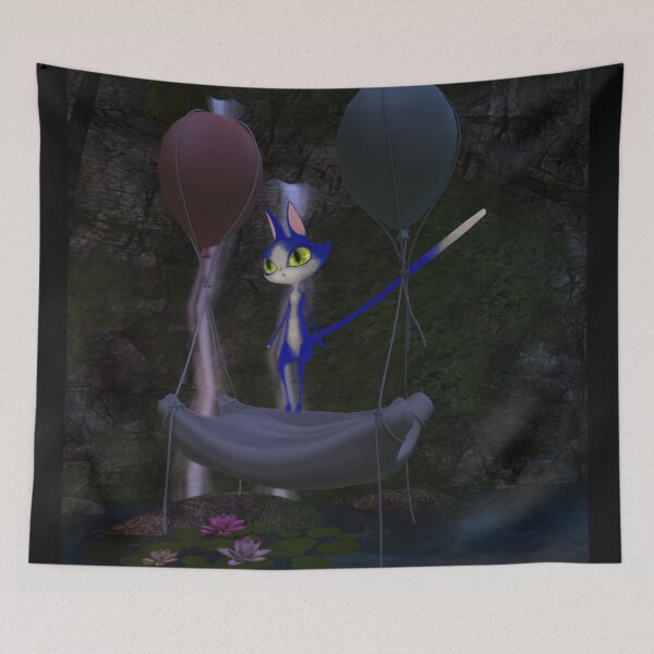 Item preview, floating blue cat designed and sold by The Poette.