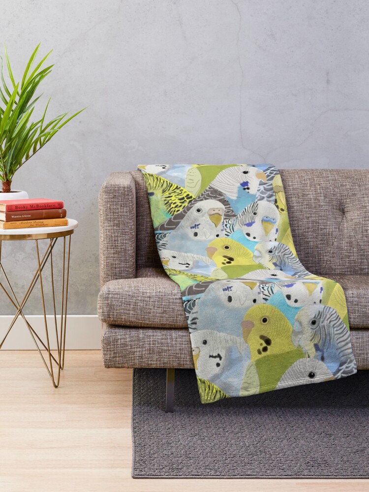 Thumbnail 2 of 6, Throw Blanket, Budgie Parakeets designed and sold by amymh.